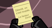 Postman Zorch's note translated in the French dub.