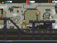 A Pipo Monkey riding a skateboard.