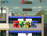 A Pipo Monkey next to a billboard of the Ninja Baseball Bat men.