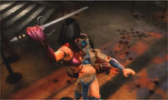 Mileena stabbing Kitana with her sais.