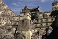 The Lin Kuei's fortress during daytime in Mortal Kombat: Conquest.