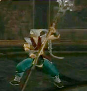 Fujin with his early weapon: the Wind Staff.