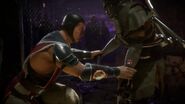 Kung Lao about to perform his Meat Slicer Fatality.