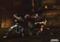 Liu Kang and Kung Lao battles a Demon Captain in the Foundry.