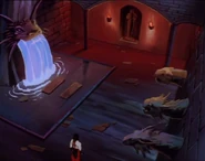 Liu Kang in front of the entrance to Sudra's lair.