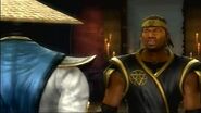 Cyrax tells Raiden that he is not happy with the Lin Kuei's plans