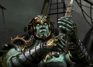 Kotal Kahn slicing his own hand with the Tecpatl.