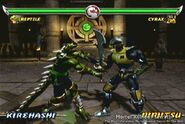 Reptile wielding his Kirehashi as he battles Cyrax.