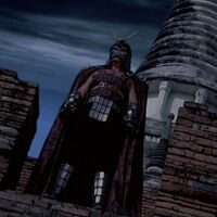 Shao Kahn with his remade helmet in Mortal Kombat: Annihilation