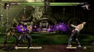 Mileena tag assisting Kung Lao in battle against Johnny Cage.