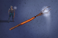 Krypt Concept Art of the Wind Staff with MK4 Fujin holding it.