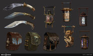 Concept Art of the Kollector's weapons and other props.