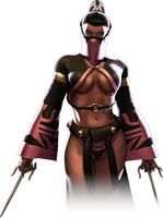 Mileena with her veil in both Mortal Kombat: Deception and Mortal Kombat: Armageddon.