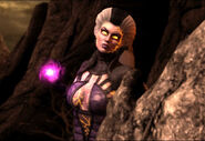 Sindel generates her purple fireball on her hand