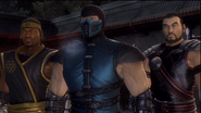 Cyrax, Sub-Zero (Bi-Han) and Sektor at the Mortal Kombat tournament.