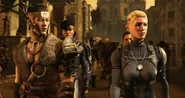 Kung Jin in Outworld with Cassie Cage, Takeda Takahashi and Jacqui Briggs.