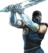 Sub Zero's Versus render in Armageddon, showing him holding the Kori Blade