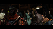 Kung Jin outraged while Erron Black tells him to remember where he is.