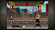 Player 1 (Sonya Blade) gets defeated by Player 2 (Johnny Cage)