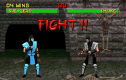 Sub-Zero fighting Smoke in Goro's Lair in MKII