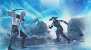 Kung Lao shedding his disguise as he is about to fight Baraka.