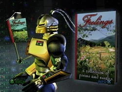 Cyrax reading the "Feelings" self-help book.