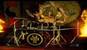 Prince Goro of the Shokan people is on the drummer kit.