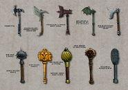 Krypt Concept Art from "MK:D". Which shows off different Axe and Mace designs.