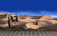 Jade's Desert in Mortal Kombat 3. With Cyrax stuck inside the sand in the background