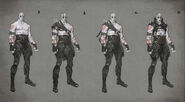 Concept art of multiple attire ideas Quan Chi