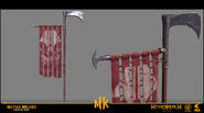 One of Baraka's War Banners with a scythe-like blade on the pole.