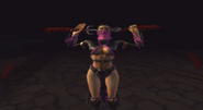 Mileena stabbing herself in the head with her Sais.