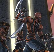 Darrius brandishing his Gauntlets as he fights alongside his Seidan Resistance.