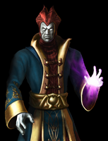 Lord Shinnok wears his sacred crown (Crown of Shinnok) in Mortal Kombat: Armageddon.