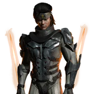Takeda in his Ronin variation, holding two orange Pulse Blades.