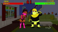 Janet dressed as Mileena versing Cleveland dressed as Scorpion.