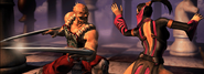 Mileena battling Baraka in Chess Kombat