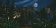 The Lin Kuei's fortress during nightime in Mortal Kombat: Conquest.