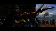 Erron Black aiming his Revolver in a cutscene.