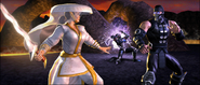 Ashrah battles Noob with Datusha in hand during her MK: Deception ending.