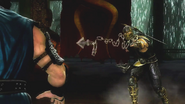 Scorpion in kombat with his Kunai against Sub-Zero in MK 2011.