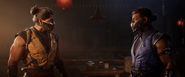 Scorpion facing Sub-Zero in the MK1 reveal trailer