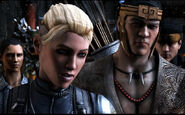 Kung Jin and Cassie Cage attempting to negotiate with Sub-Zero.