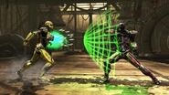 Cyrax fires his Energy Net towards Sektor in MK 2011.