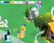 Flash Sentry, Rainbow Dash, Fluttershy, Emerald Gem, and Upper Crust.