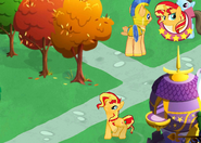 Sunset Shimmer, Flash Sentry, and Beauty Brass.