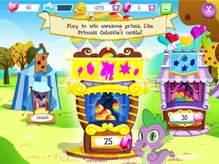 The Balloon Pop game in the first version of the game. (note the rewards displayed on the Gem lottery).