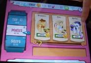 Braeburn, Flim, and Rarity in the shop in the game beta presented at My Little Pony Project 2012 New York.