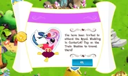 "You have been invited to attend the Royal Wedding in Canterlot! Tap on the Train Station to travel there!"