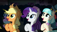 AJ, Rarity, and Coco applauding S5E16